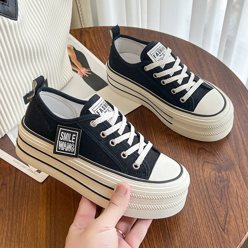 Spring Summer And autumn New thick-soled Canvas shoes Women's muffin sole Versatile Popular Sports small white Shoes Women 2025