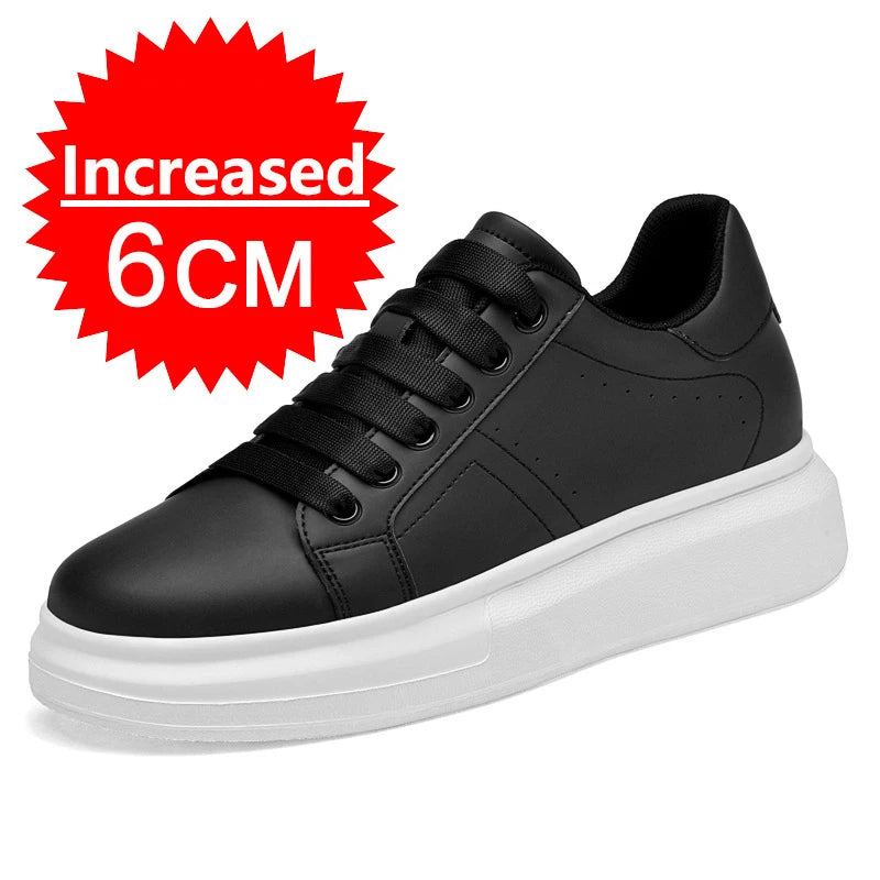 Fashion PU Leather Elevator Shoes for Men 6cm 8cm 10cm Invisible Height Increase White Sneakers Cortex Heightening Casual Shoes