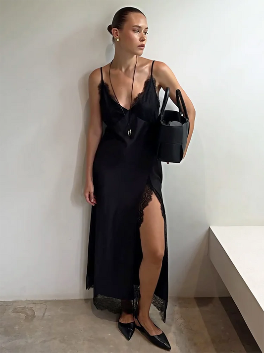 Talenza Black Luxury Evening Dress Women Sexy Lace Patchwork Sleeveless Backless Dress Elegant Party Look Fashion Female Dress