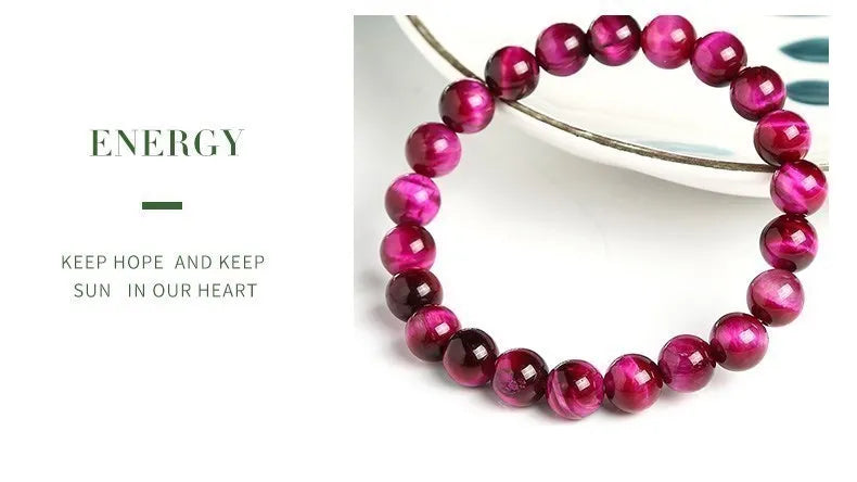 JD Natural Fuchsia Tiger Eye Stone Minerals Round Loose Beads Jewelry Good Lucky Elastic Bracelet New Year Gift