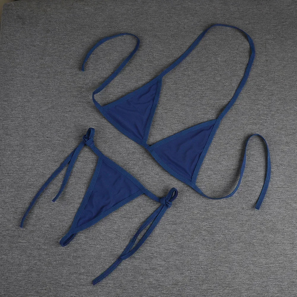 Womens Sexy Lingerie Bikini See ThrougSwimwear 2 Piece Bra With Tie Side Comfortable Thong Solid Color Beachwear Fashion Bustier