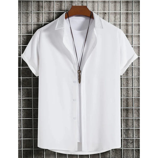 Men's 3D printed simple solid color Hawaiian shirt, short sleeved men's casual shirt, beach party clothing, summer fashion Tops