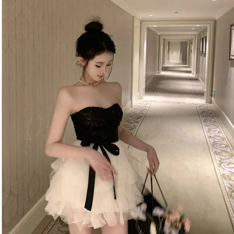 Princ Sle Sequin Patchwork Me ort Dr Women's Summer Ball Gown Dr Cake Skirt Knot One oulder Dr