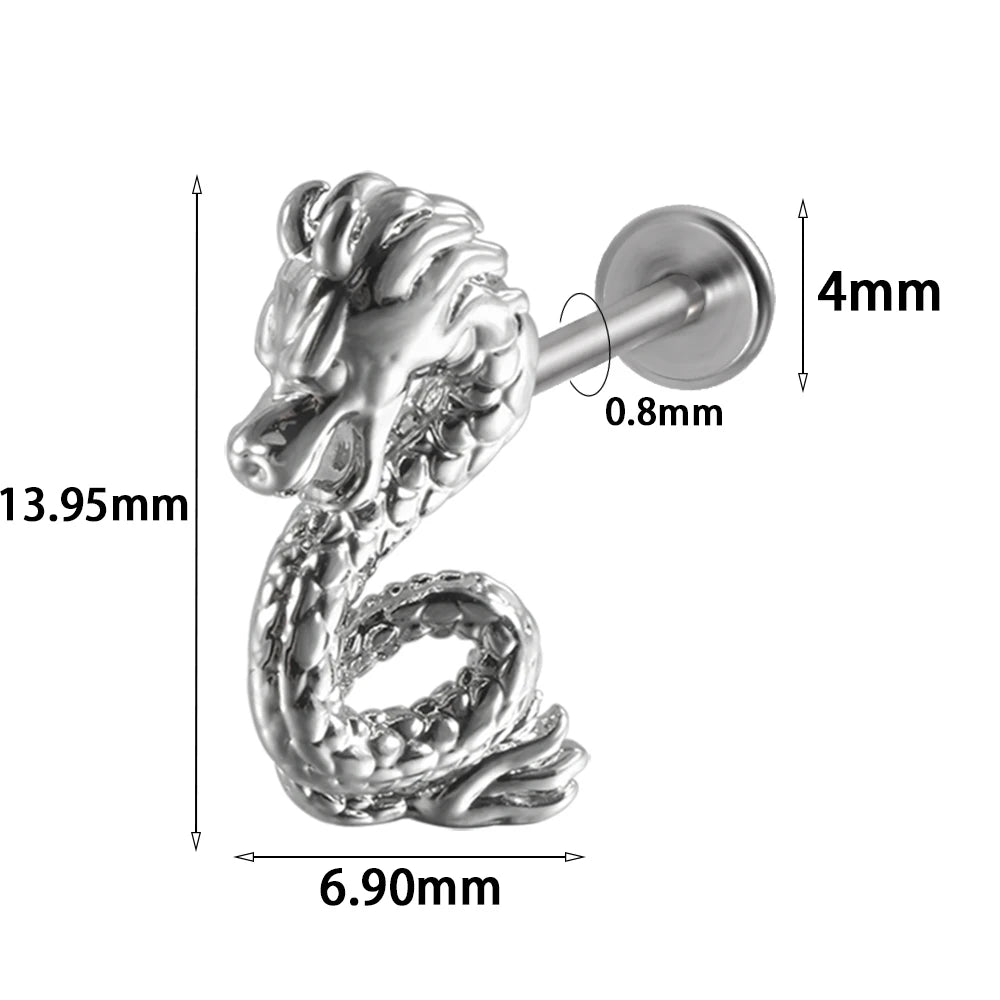 1PC Surgical Steel Threadless Wrench Axe Scissor Dragon Labret Lip Ring Ear Cartilage Tragus Earring Helix Lobe Piercing Jewelry