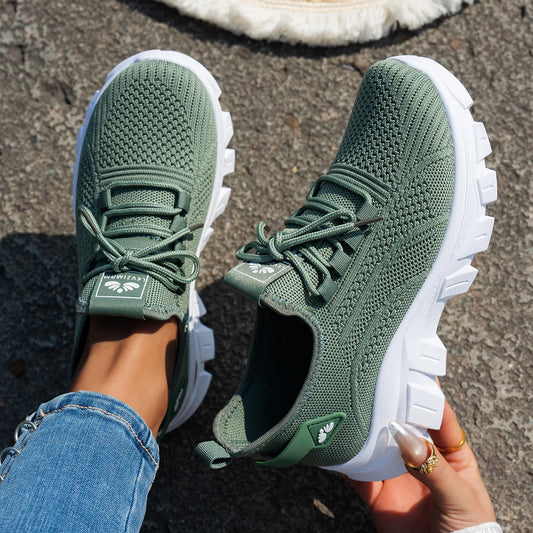 Women Shoes Mesh Casual Shoes Platform Soft Sole Tennis Shoes Knitted Shallow Vulcanized Shoe Lightweight Lace-up Women Sneakers
