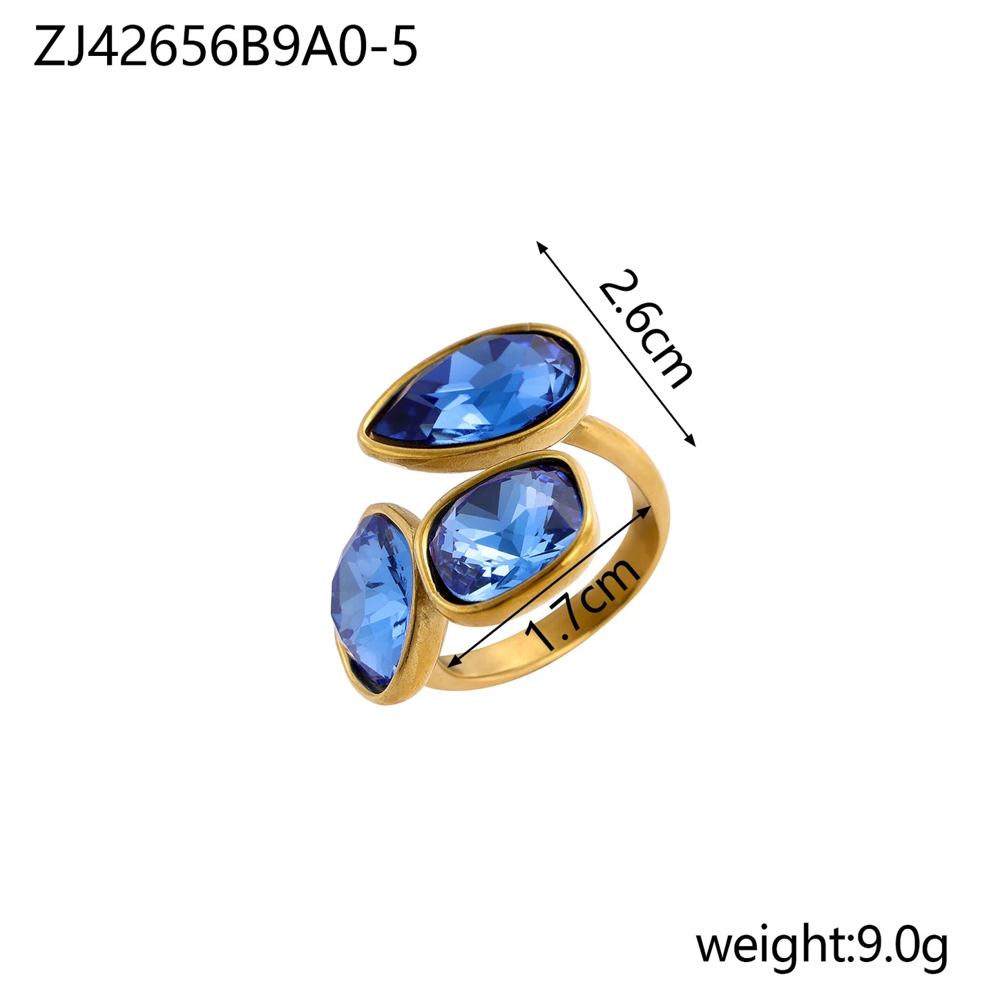 18k gold color stainless steel ring with crystal ring for women light luxury high-grade color open stainless steel