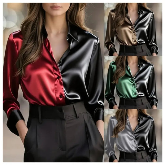 Black Color Spelling Women's Shirt Spring Fall Fashion Elegant Long-sleeve Satin Shirt Vintage Long Sleeve Blouse Women Clothing