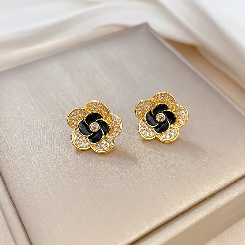 DIEYURO 316L Stainless Steel Lovely Flowers Pendant Necklace Earrings For Women Girl Fashion New Jewelry Set Gift Party Wedding