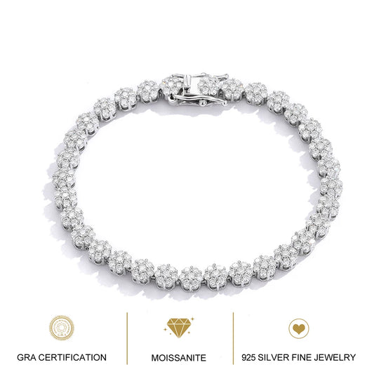 BXINY Flower Full Moissanite Tennis Bracelets 925 Sterling Silver D Color Lab Diamond for Women Hand Chain Gift Fine Jewelry GRA