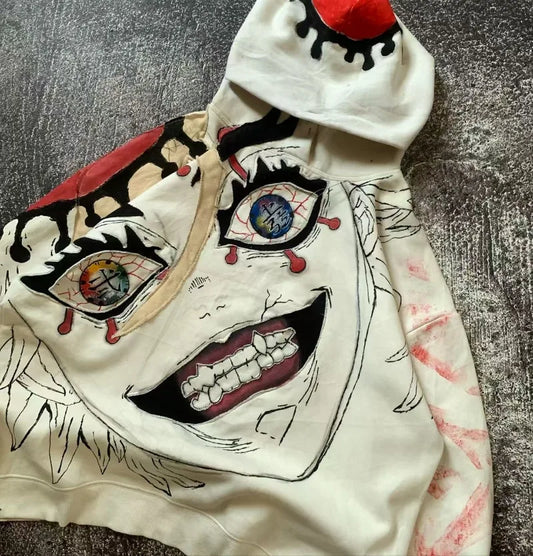 Y2K High Street fashion anime character patchwork design men hoodie punk hip-hop top loose pullover oversized casual sportswear