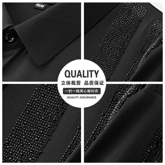 Shiny Rhinestone Long Sleeved Shirt for Men Slim Casual Business Dress Shirts High Quality Versatile Banquet Party Luxury Shirt