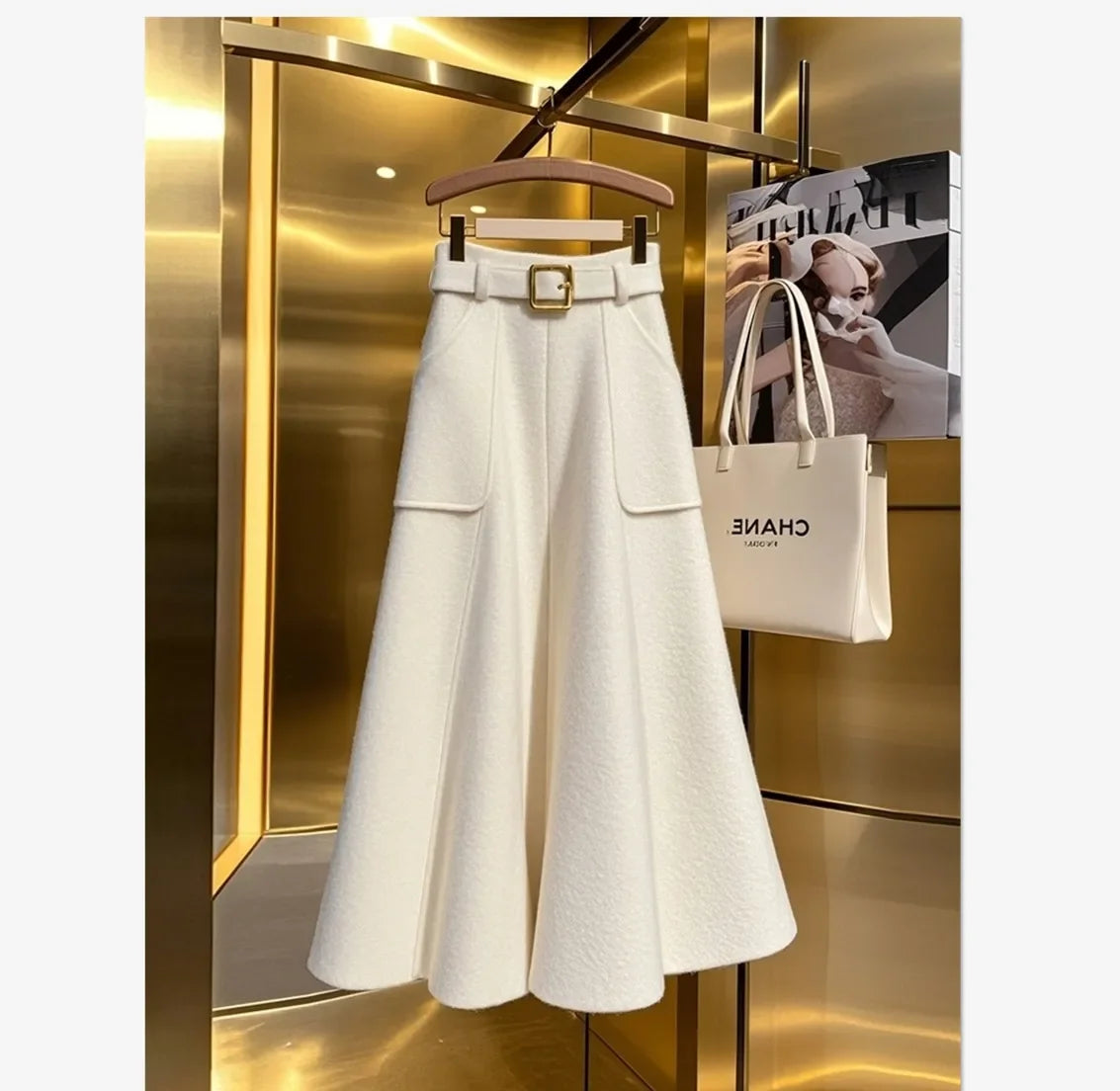 New French High End Elegant Skirt Women Fashion Pockets High Waist Casual A-line Slim Office Lady Skirts Spring Autumn Clothing