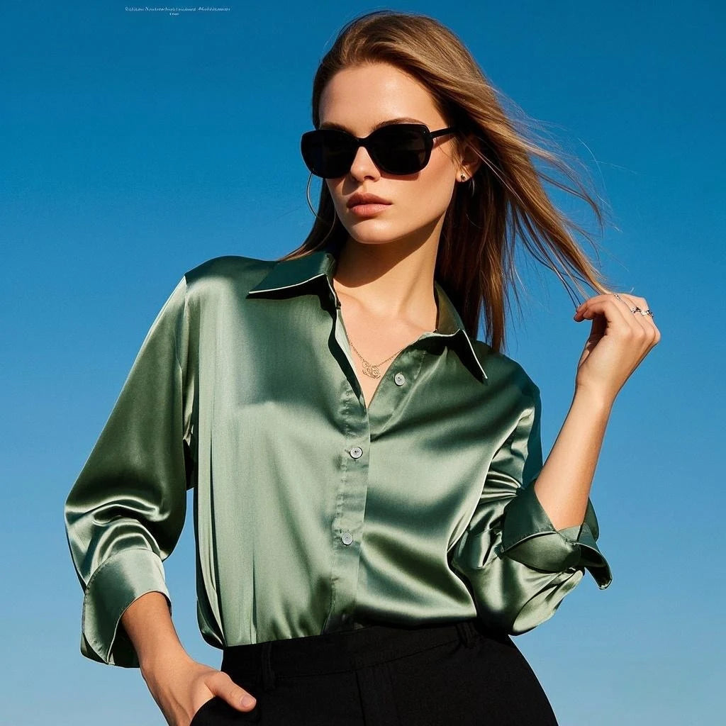 Korean Office Lady Trend Casual Shirt Elegant Blouses For Women Satin Multicolor Basic Slim Shirt Solid All-Match Top French New