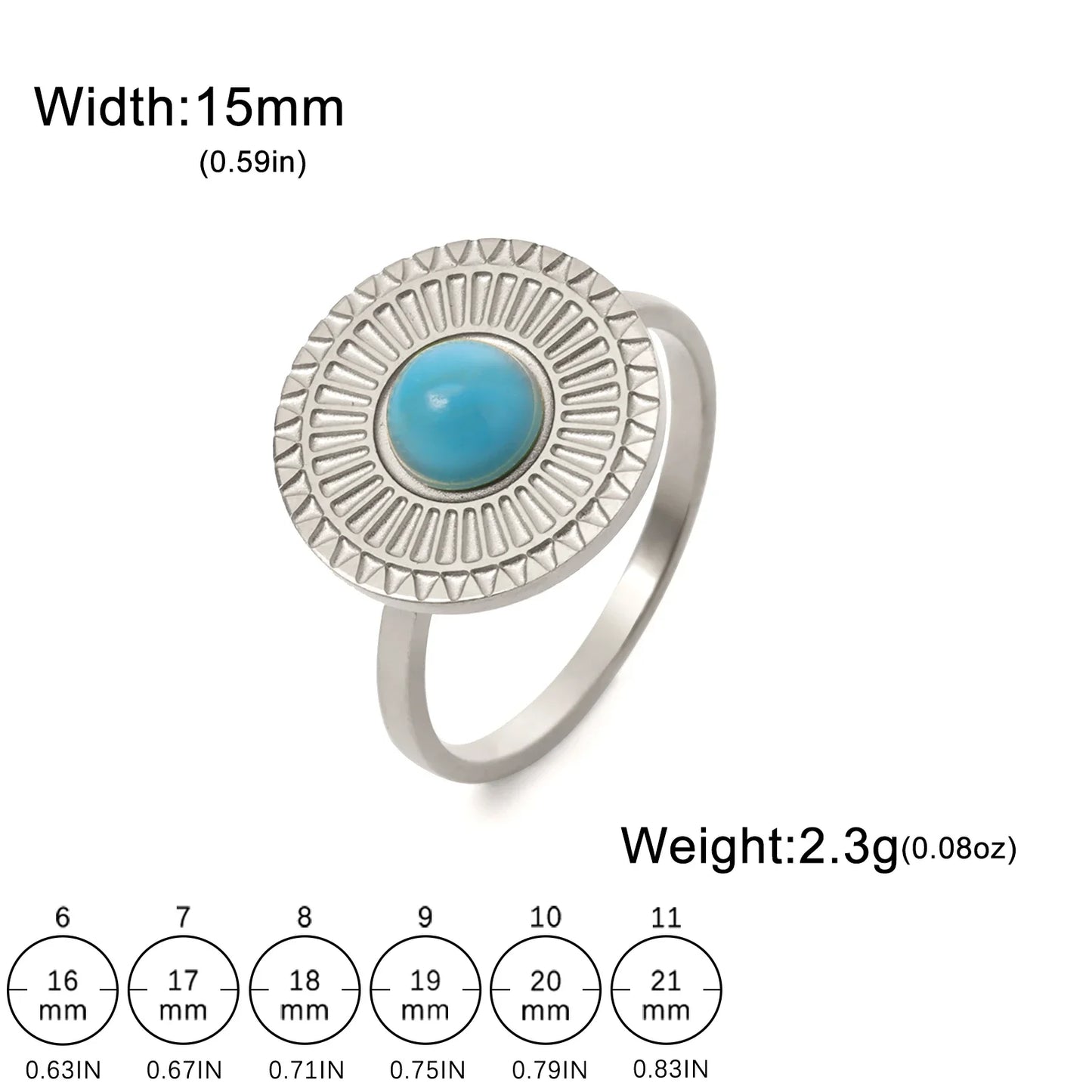 Skyrim Turquoise Rings for Women Stainless Steel Gold Color Natural Stone Crystal Ring Bohemian Jewelry Valentine Gift Wholesale