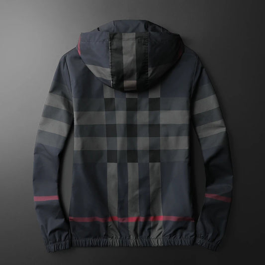 New Korean style fashionable striped jacket, high-quality hooded zipper jacket, men's slim fit jacket
