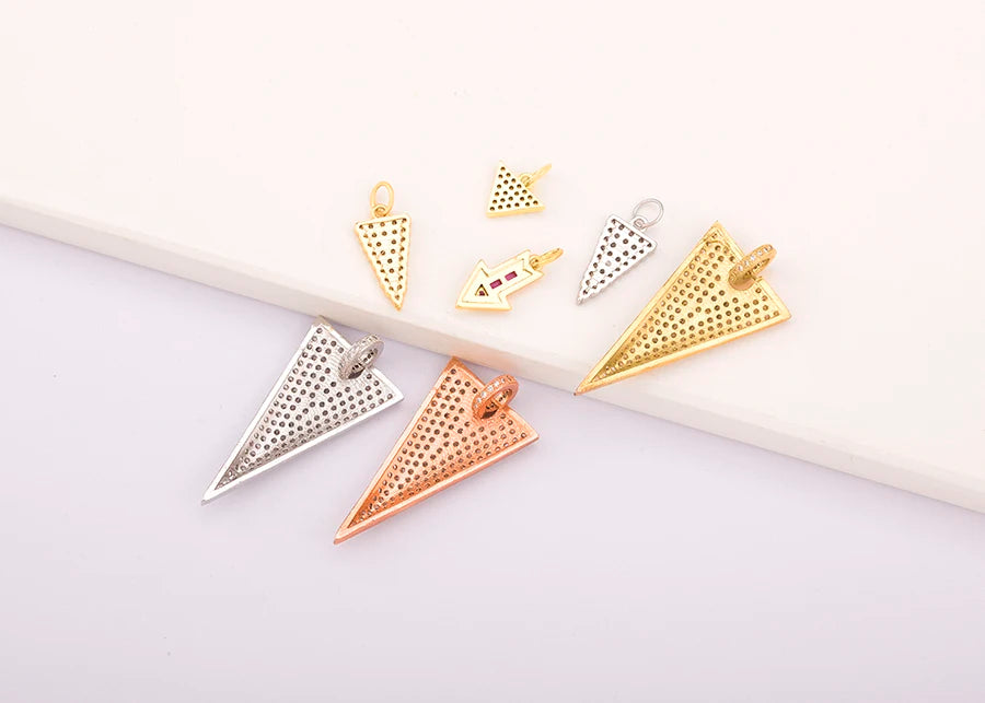Triangle Arrow Shape Pendant 3 Colors Gold Plated Handmade DIY Jewelry Necklace Bracelet Earrings Accessories Copper Zircon Gift