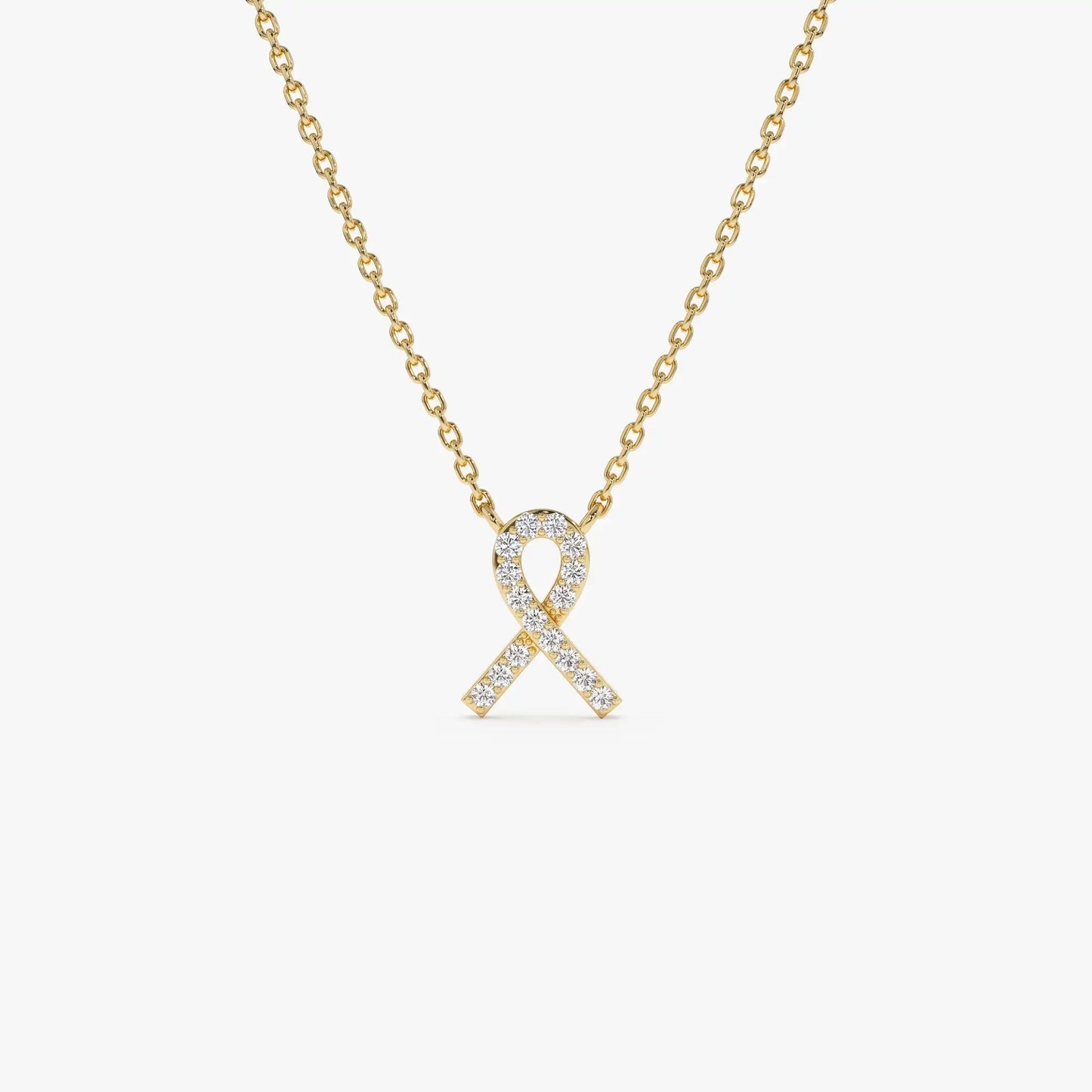 Custom High Quality 14K Solid Gold 0.08 Ctw Diamond Ribbon Pendant Necklace Trendy Designer Jewelry Ribbon Knot Pendant Necklace