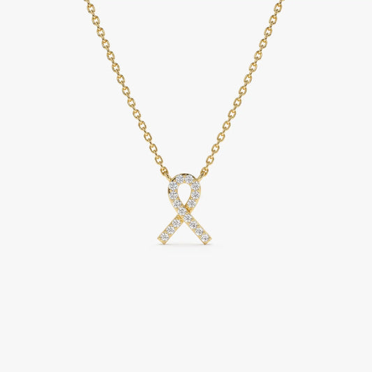 Custom High Quality 14K Solid Gold 0.08 Ctw Diamond Ribbon Pendant Necklace Trendy Designer Jewelry Ribbon Knot Pendant Necklace