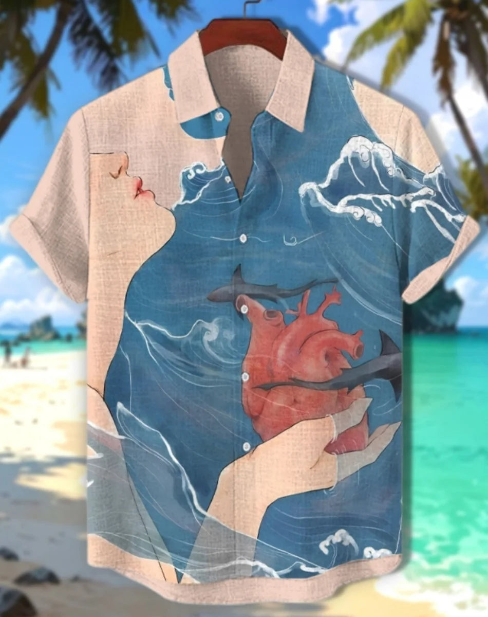 Hawaiian men's linen shirt abstract patchwork pattern art print shirt beach vacation daily travel men's clothing fast delivery