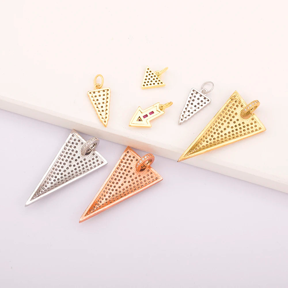 Triangle Arrow Shape Pendant 3 Colors Gold Plated Handmade DIY Jewelry Necklace Bracelet Earrings Accessories Copper Zircon Gift