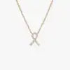 Custom High Quality 14K Solid Gold 0.08 Ctw Diamond Ribbon Pendant Necklace Trendy Designer Jewelry Ribbon Knot Pendant Necklace