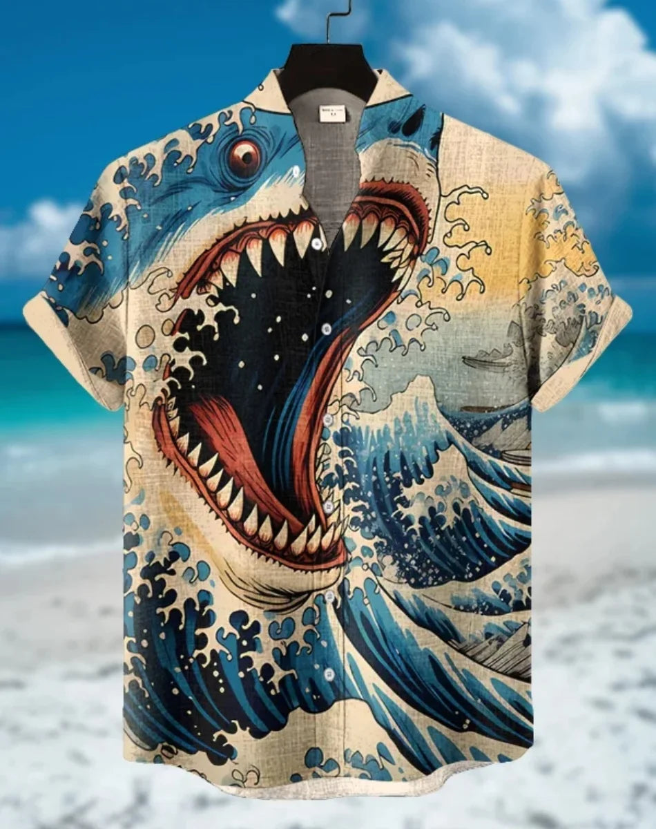 Hawaiian men's linen shirt abstract patchwork pattern art print shirt beach vacation daily travel men's clothing fast delivery