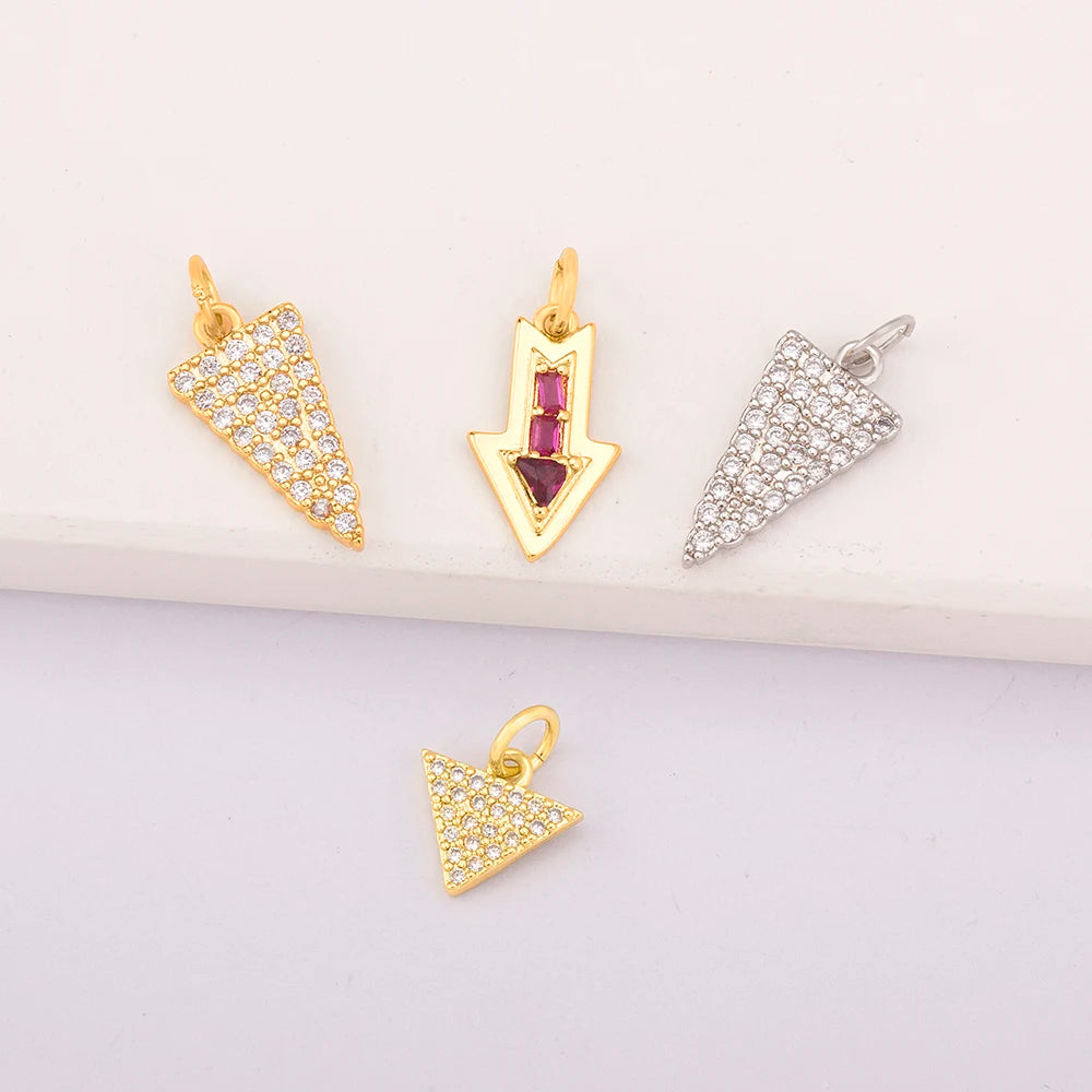 Triangle Arrow Shape Pendant 3 Colors Gold Plated Handmade DIY Jewelry Necklace Bracelet Earrings Accessories Copper Zircon Gift