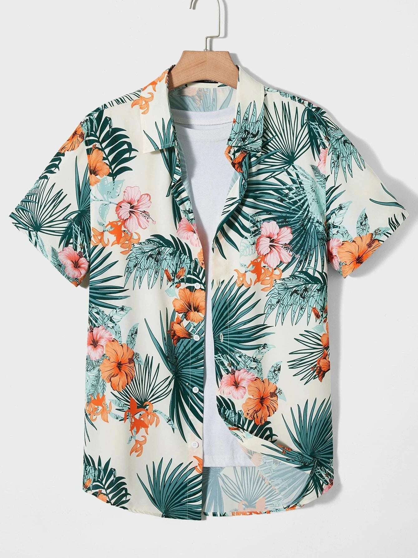 Hawaiian Botanical Flower Print Men's and Women's Short Sleeve Lapel Seaside Button-Down Shirt Top Casual Fashionable Shirts