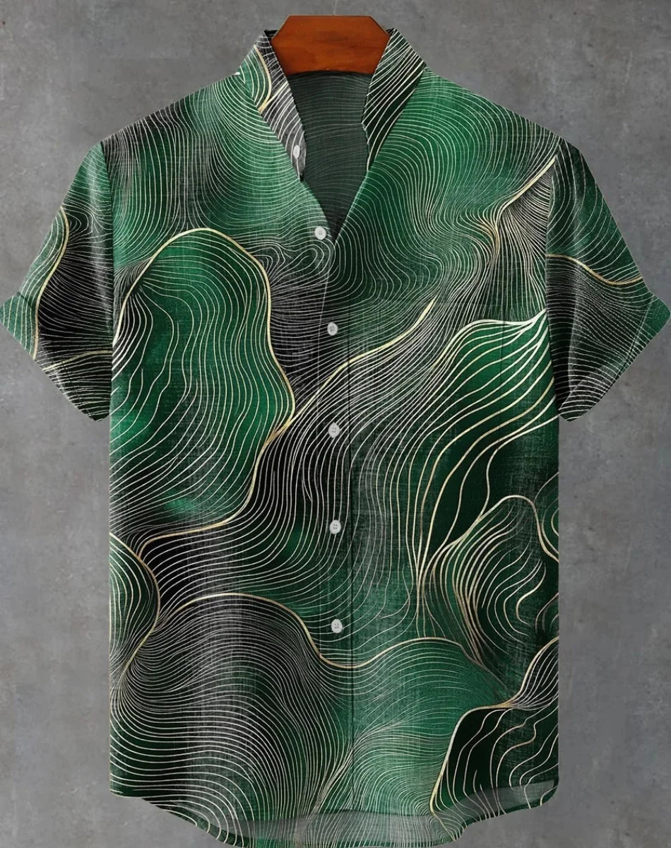 Hawaiian men's linen shirt abstract patchwork pattern art print shirt beach vacation daily travel men's clothing fast delivery