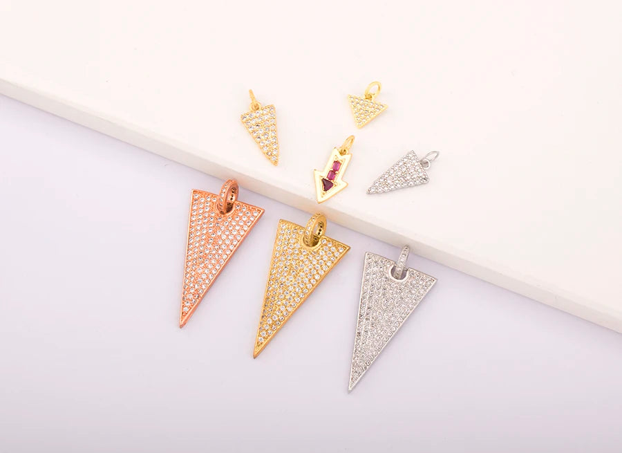 Triangle Arrow Shape Pendant 3 Colors Gold Plated Handmade DIY Jewelry Necklace Bracelet Earrings Accessories Copper Zircon Gift