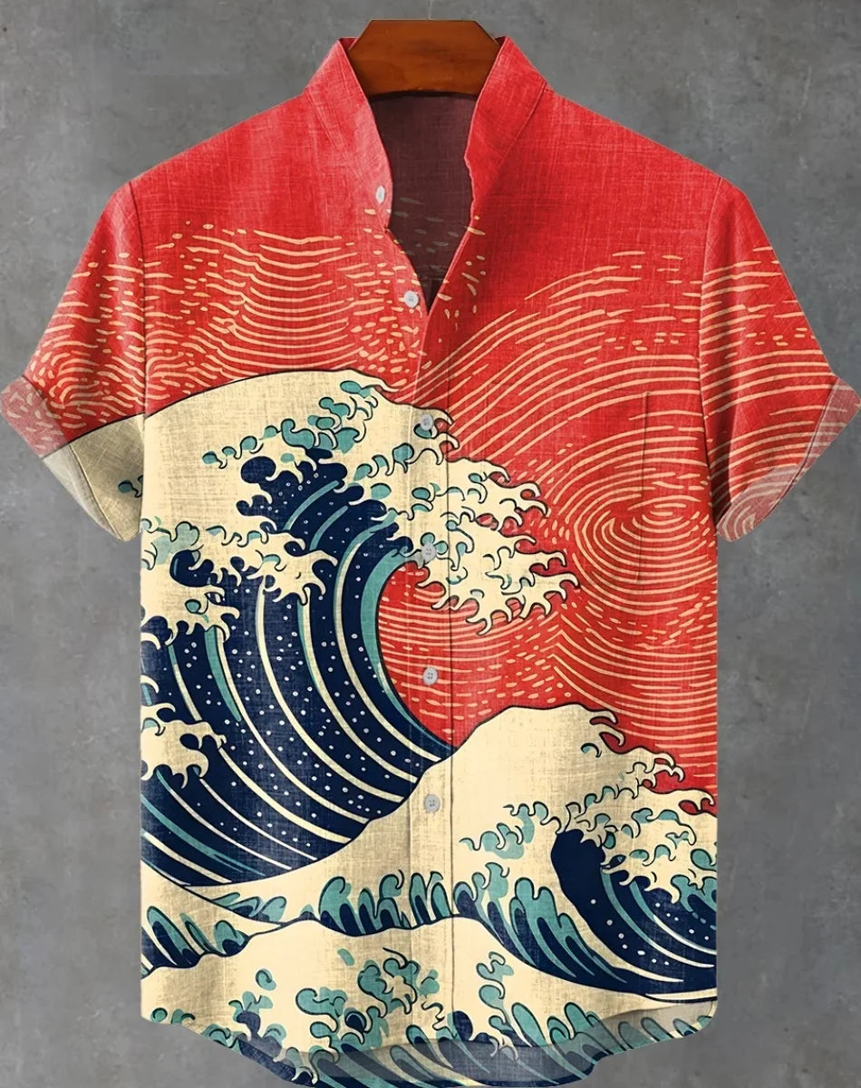 Hawaiian men's linen shirt abstract patchwork pattern art print shirt beach vacation daily travel men's clothing fast delivery