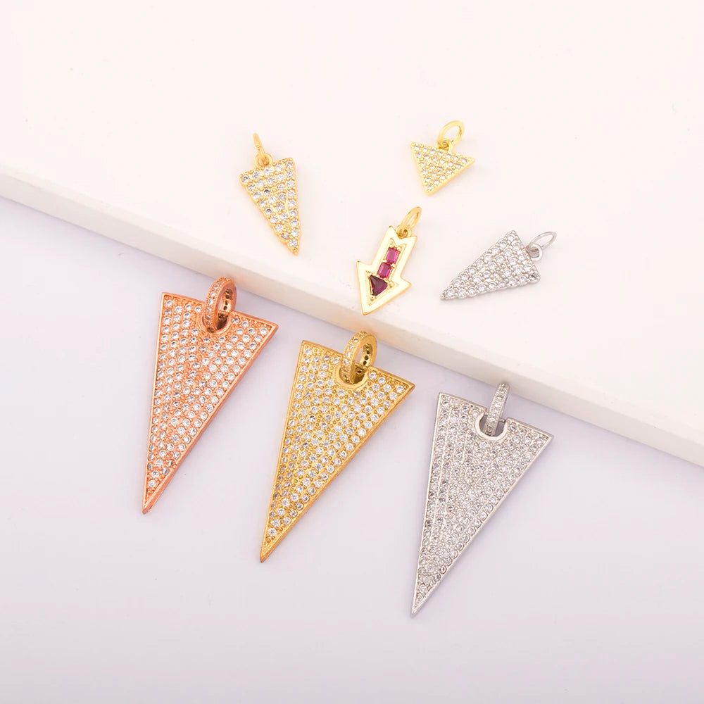 Triangle Arrow Shape Pendant 3 Colors Gold Plated Handmade DIY Jewelry Necklace Bracelet Earrings Accessories Copper Zircon Gift