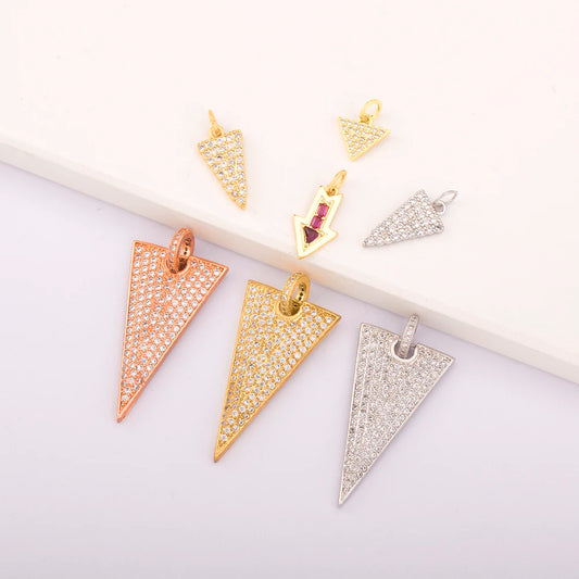 Triangle Arrow Shape Pendant 3 Colors Gold Plated Handmade DIY Jewelry Necklace Bracelet Earrings Accessories Copper Zircon Gift