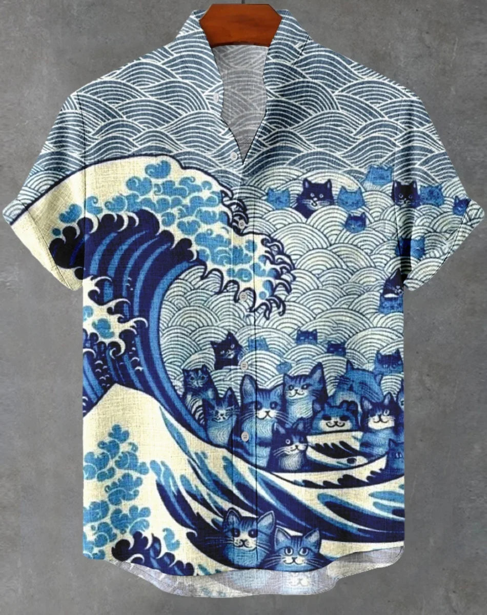 Hawaiian men's linen shirt abstract patchwork pattern art print shirt beach vacation daily travel men's clothing fast delivery