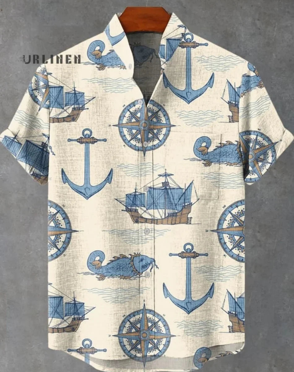 Hawaiian men's linen shirt abstract patchwork pattern art print shirt beach vacation daily travel men's clothing fast delivery