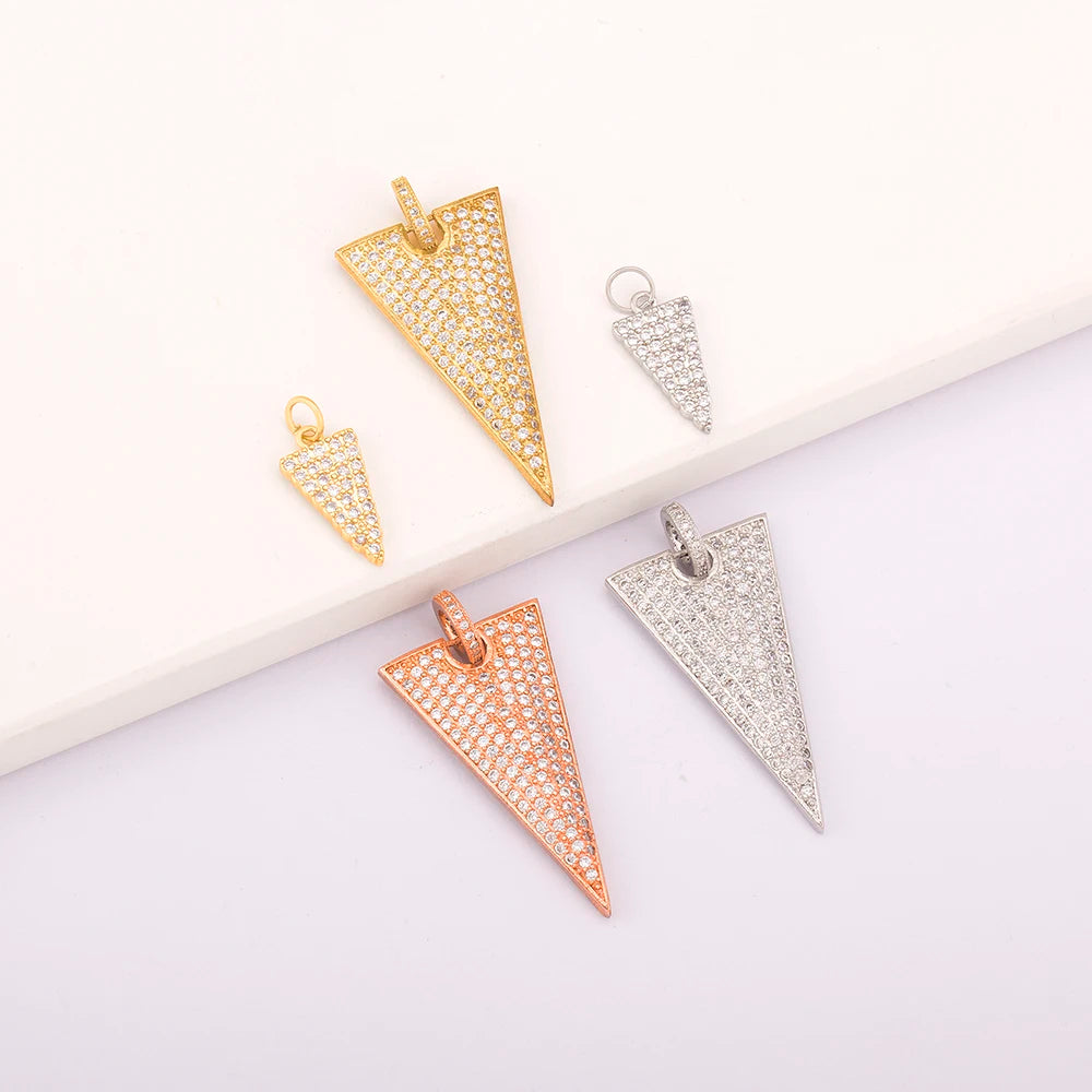 Triangle Arrow Shape Pendant 3 Colors Gold Plated Handmade DIY Jewelry Necklace Bracelet Earrings Accessories Copper Zircon Gift