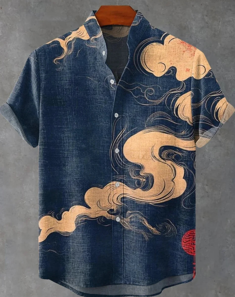 Hawaiian men's linen shirt abstract patchwork pattern art print shirt beach vacation daily travel men's clothing fast delivery