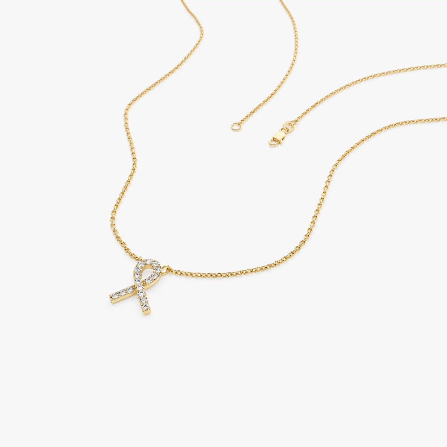 Custom High Quality 14K Solid Gold 0.08 Ctw Diamond Ribbon Pendant Necklace Trendy Designer Jewelry Ribbon Knot Pendant Necklace