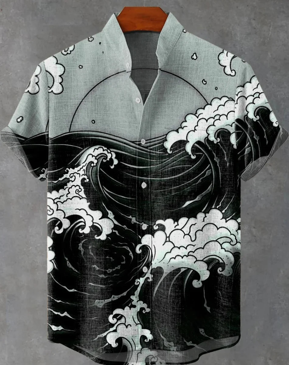 Hawaiian men's linen shirt abstract patchwork pattern art print shirt beach vacation daily travel men's clothing fast delivery