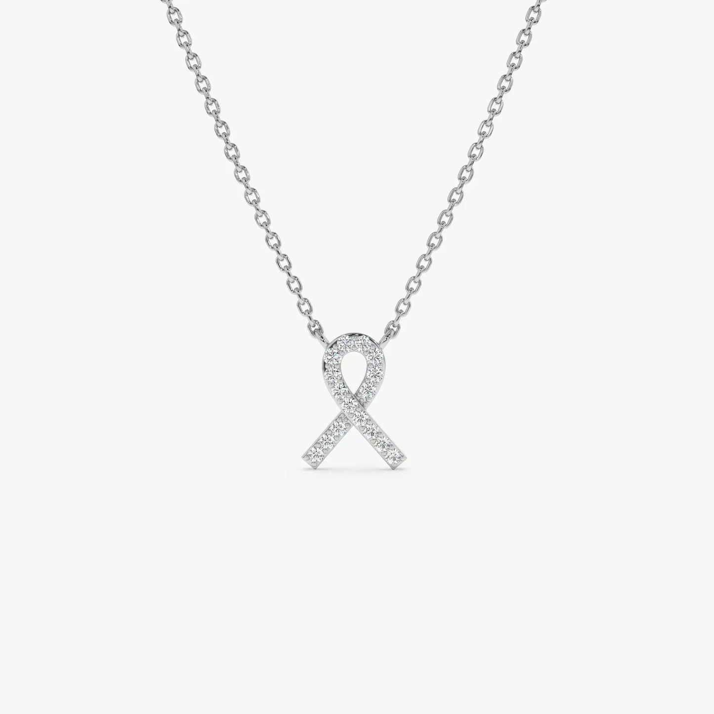 Custom High Quality 14K Solid Gold 0.08 Ctw Diamond Ribbon Pendant Necklace Trendy Designer Jewelry Ribbon Knot Pendant Necklace