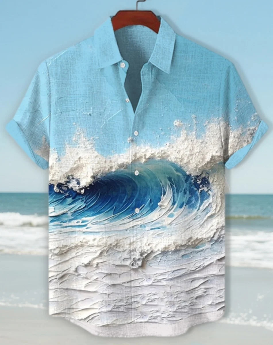 Hawaiian men's linen shirt abstract patchwork pattern art print shirt beach vacation daily travel men's clothing fast delivery