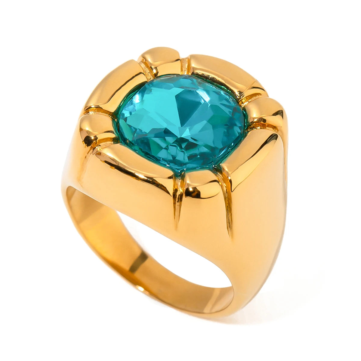 Uworld 18K Gold PVD Plated 316L Stainless Steel Rings Finger Chunky Wedding statement Jewelry Shell Freshwater Pearl Zircon Ring