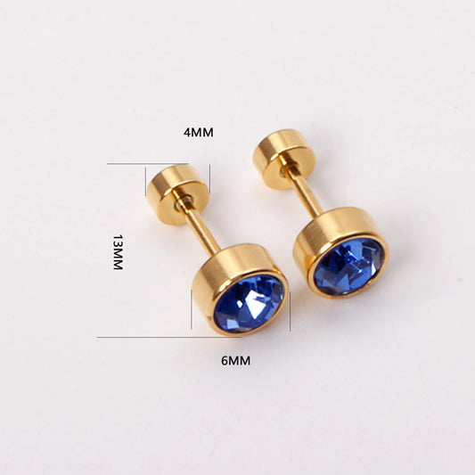 LUXUKISSKIDS 12pairs/Lots 3-6MM Rround Shape Stainless Steel Earrings Cubic Zirconia Screw Pack Colorful Studs For Girls Jewelry