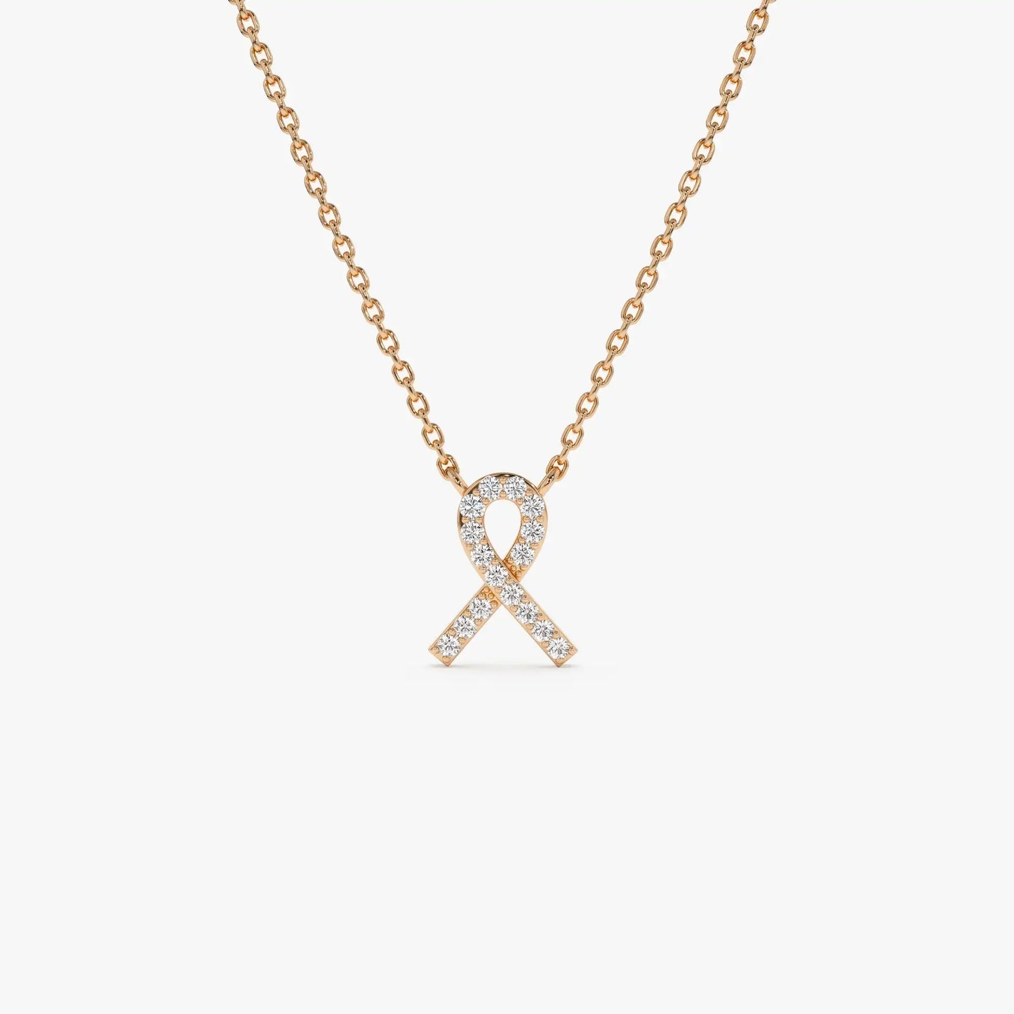 Custom High Quality 14K Solid Gold 0.08 Ctw Diamond Ribbon Pendant Necklace Trendy Designer Jewelry Ribbon Knot Pendant Necklace