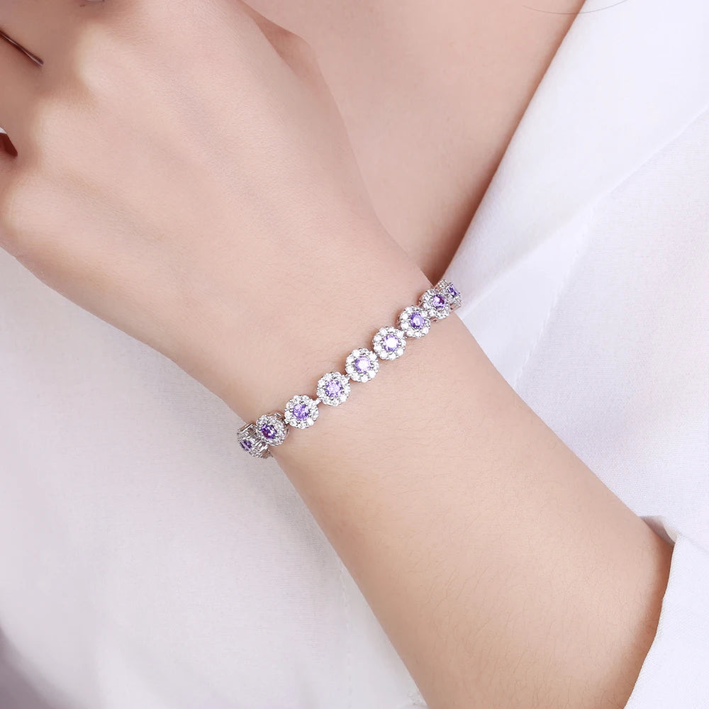 S925 Silver Zircon Tennis Bracelets Women's CZ Gemstone Fashion Shiny CZ Crystal Bracelet Bangle For Wedding Party