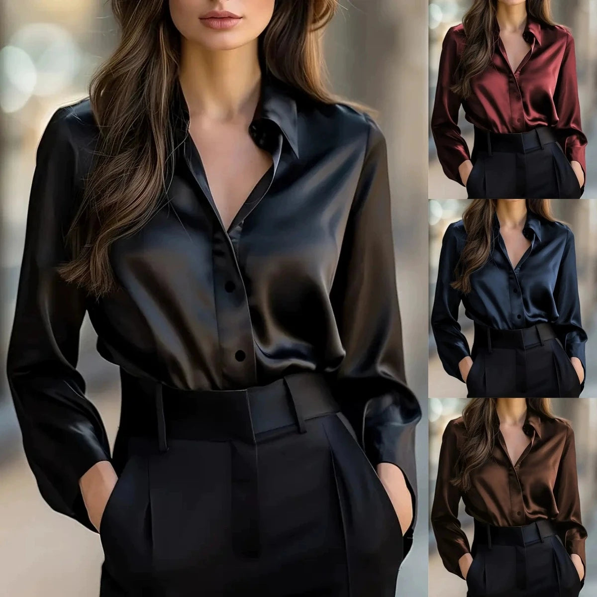 Korean Office Lady Trend Casual Shirt Elegant Blouses for Women Satin Multicolor Basic Slim Shirt Solid All-Match Top French New