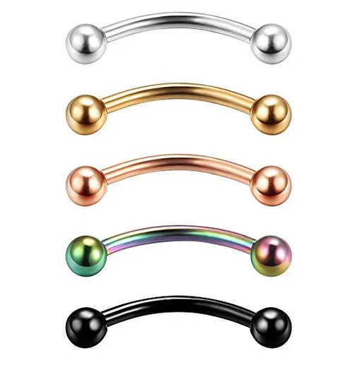 LOT50pcs Body Piercing Jewelry - 5 Colors Eyebrow Tragus Bar Piercing Curved 16g Eyebrow Piercing