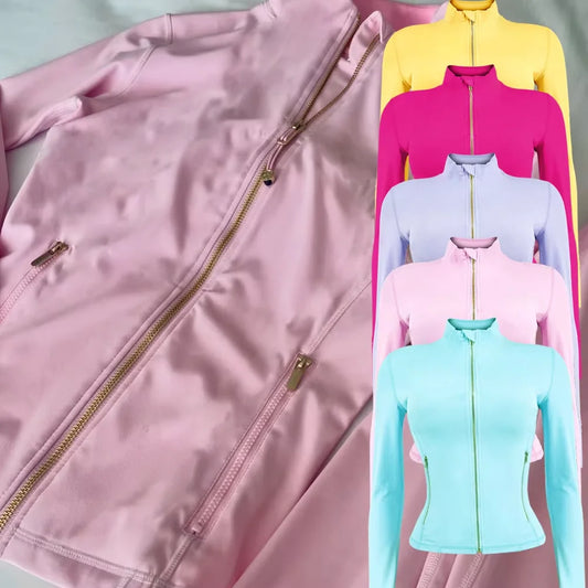 Women Yoga Jackets with Pockets Slim Fitness Thick High Quality Workout Outdoor Sportswear Long Sleeve Turtle Neck Casual Jacket