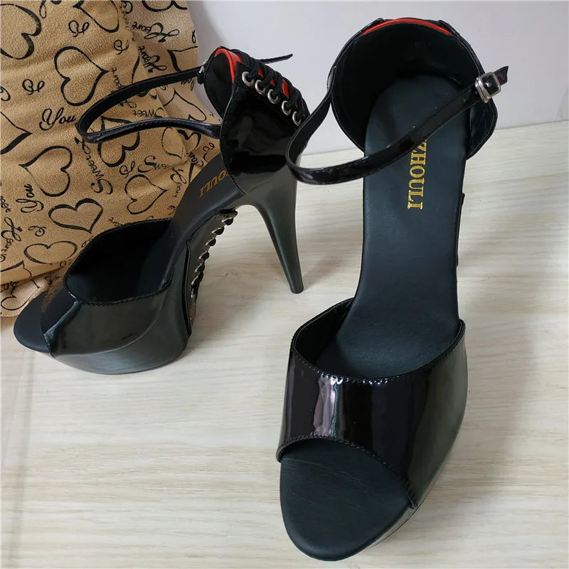 6 inch, round head stiletto heels, model nightclub 15cm cross-bandage soles high-heeled pole dancing sandals
