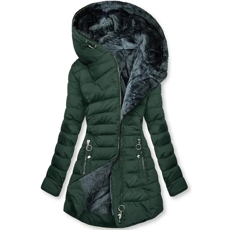 Women's Winter Parka Thick Warm Fleece Lined Long Coat Hooded Plus Size Print Design Ladies Padded Puffer Jacket